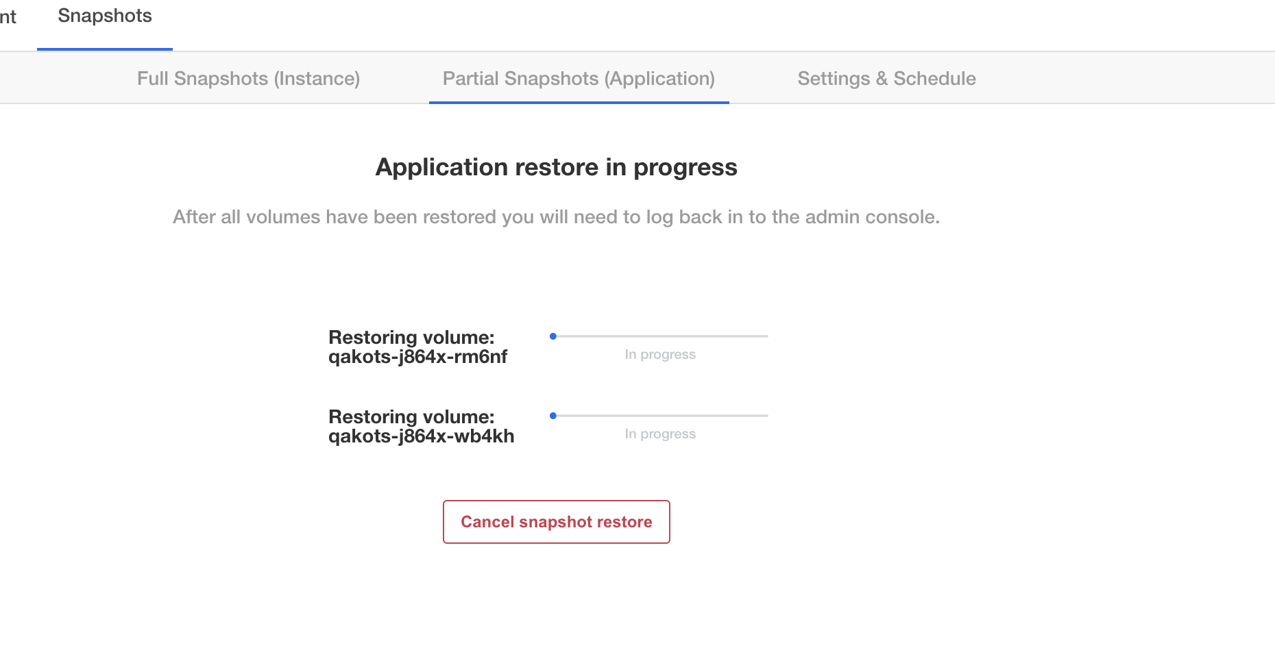 Snapshot Troubleshoot Frozen Restore